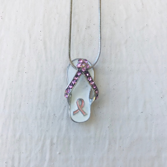 Jewelry - Silver pink ribbon breast cancer necklace